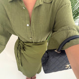 Camicia 100 lino basica verdone