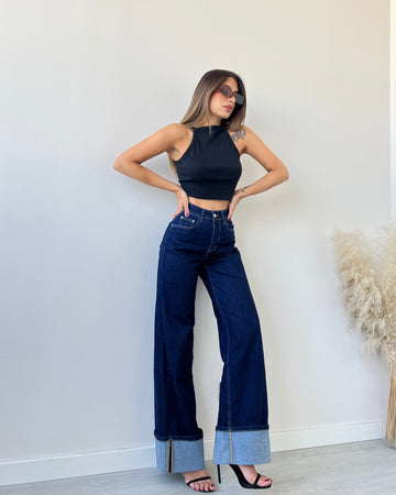 Jeans blu scuro con risvolto SJ15562