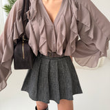 Camicia a balze voulant fango