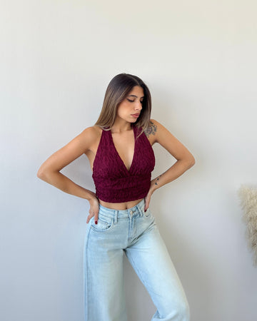 Top total pizzo bordeaux