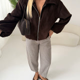 Bomber effetto velluto con zip brown