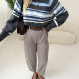 Pullover a polo grey a righe celesti e panna