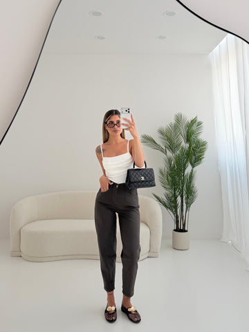 Pantalone in cotone con cintura 82622350 brown