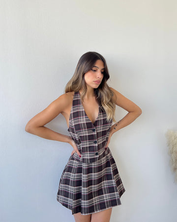 Gilet tartan caffè