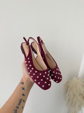 Ballerine scosciata borchie 1344 vino