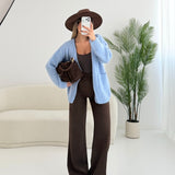 Pantalone a zampa con bottone brown