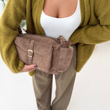 Borsa in vera pelle scamosciata fango