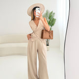 Set gilet + pantalone palazzo beige