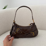 Borsa a spalla in simil pelle con fibbie ad incrocio brown