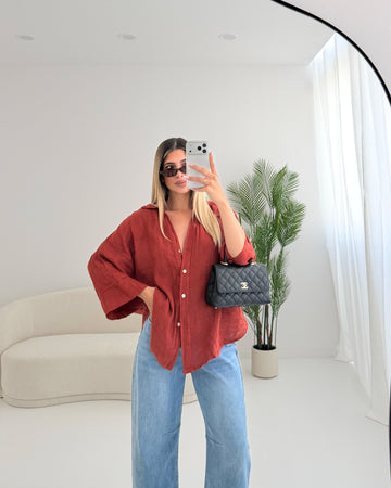 Camicia 100% lino ruggine