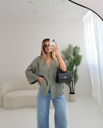 Camicia 100% lino verdone