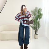 Maxi felpa con cappuccio a righe bordeaux e celeste