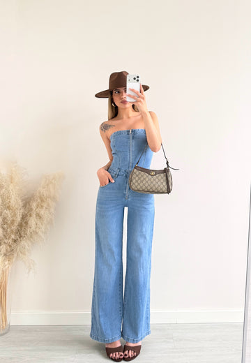 Tuta di jeans con zip 9879