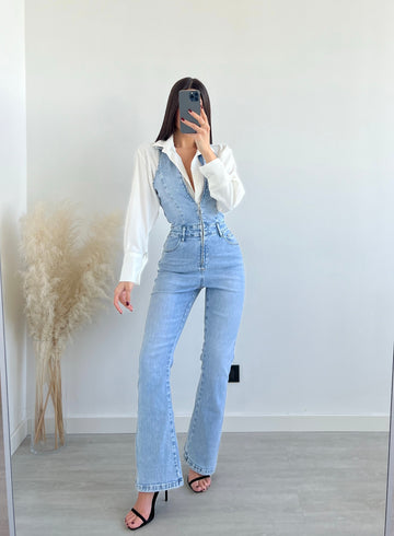 Tuta in jeans con zip H2775