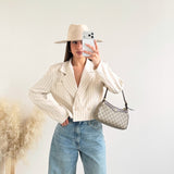 Giacca corta a righe beige