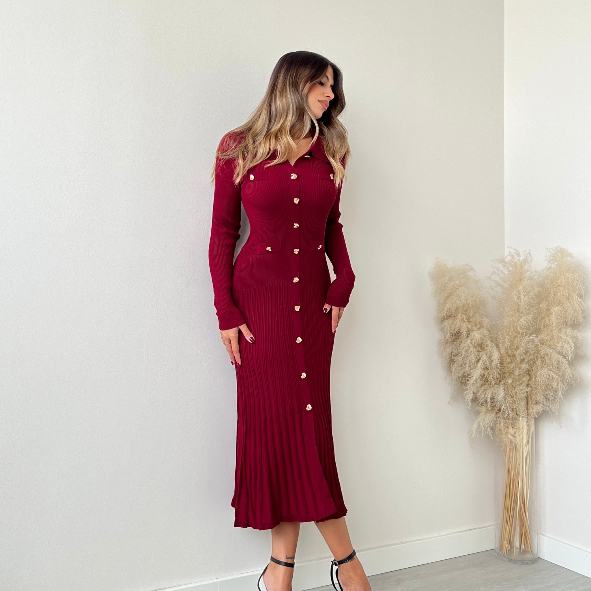 Abito in maglia strutturata bordeaux