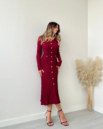 Abito in maglia strutturata bordeaux