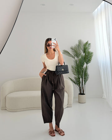 Pantalone Balloon in cotone con elastico brown