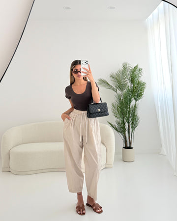 Pantalone Balloon in cotone con elastico beige