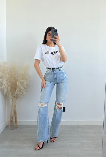 Jeans wide leg con strappi N2191