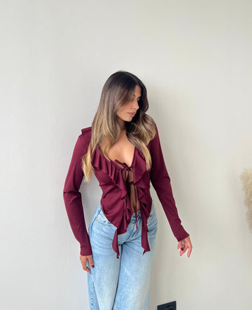 Blusa in modal con laccetti bordeaux