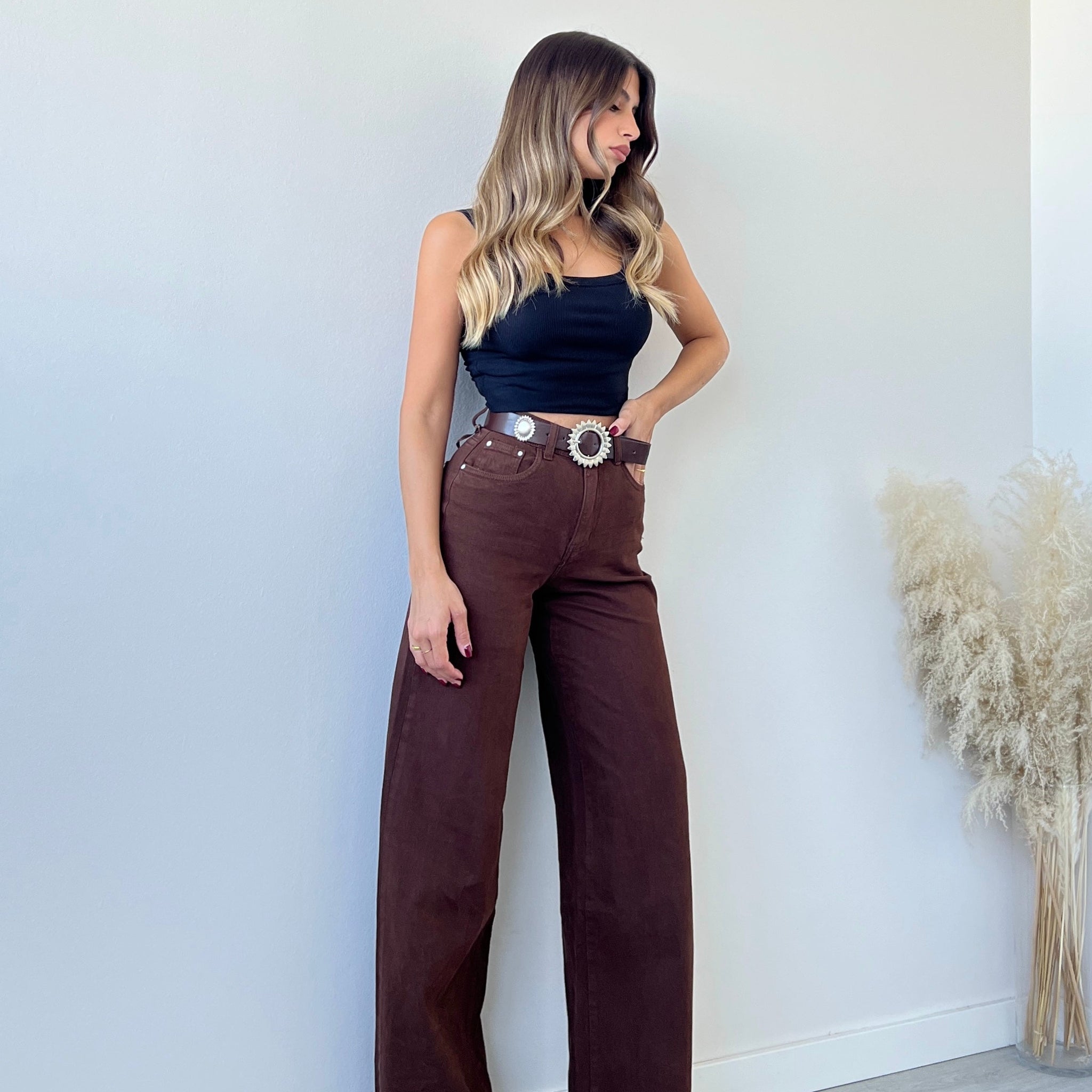Jeans vita alta extra lungo cacao SJ1627