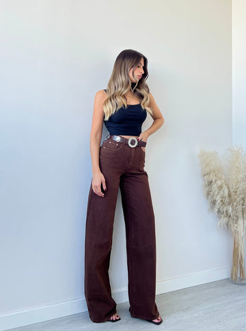 Jeans vita alta extra lungo cacao SJ1627
