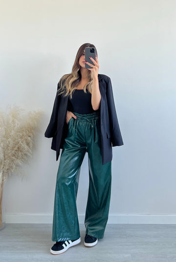 Pantalone palazzo vinile verde