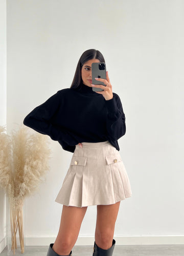 Short gonna plissè con bottoni beige