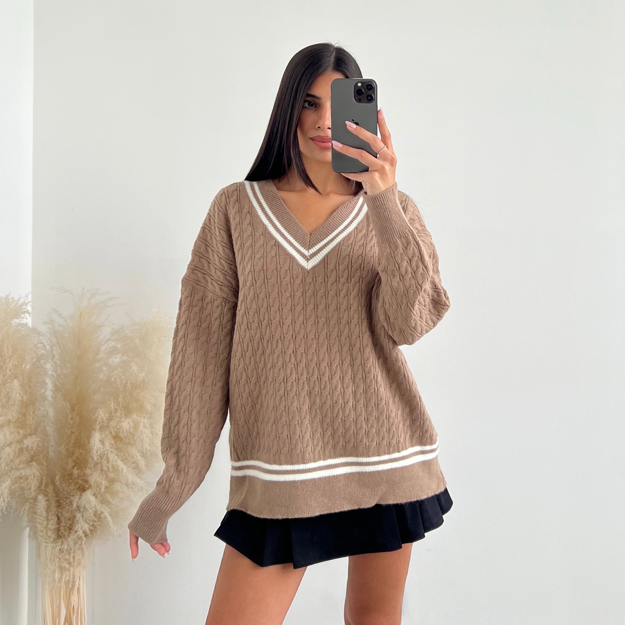 Pullover over con cappuccio finto camel