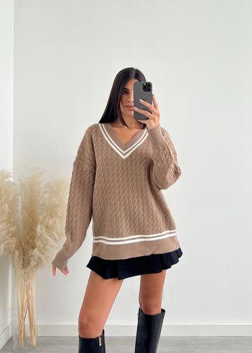 Pullover over con cappuccio finto camel