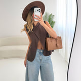 Blazer smanicato obliquo con bottone brown