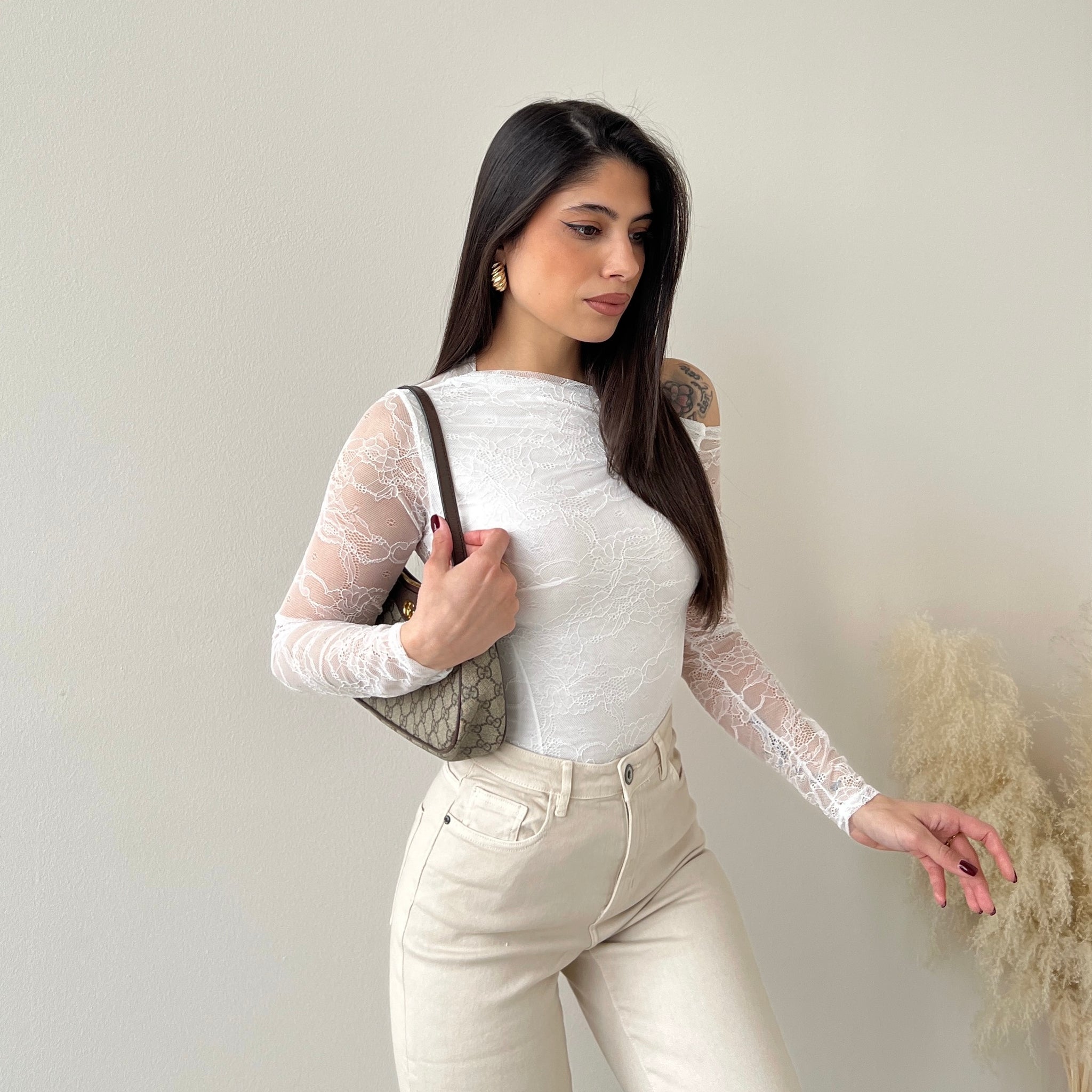Maglia total pizzo bianca