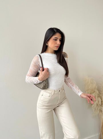 Maglia total pizzo bianca