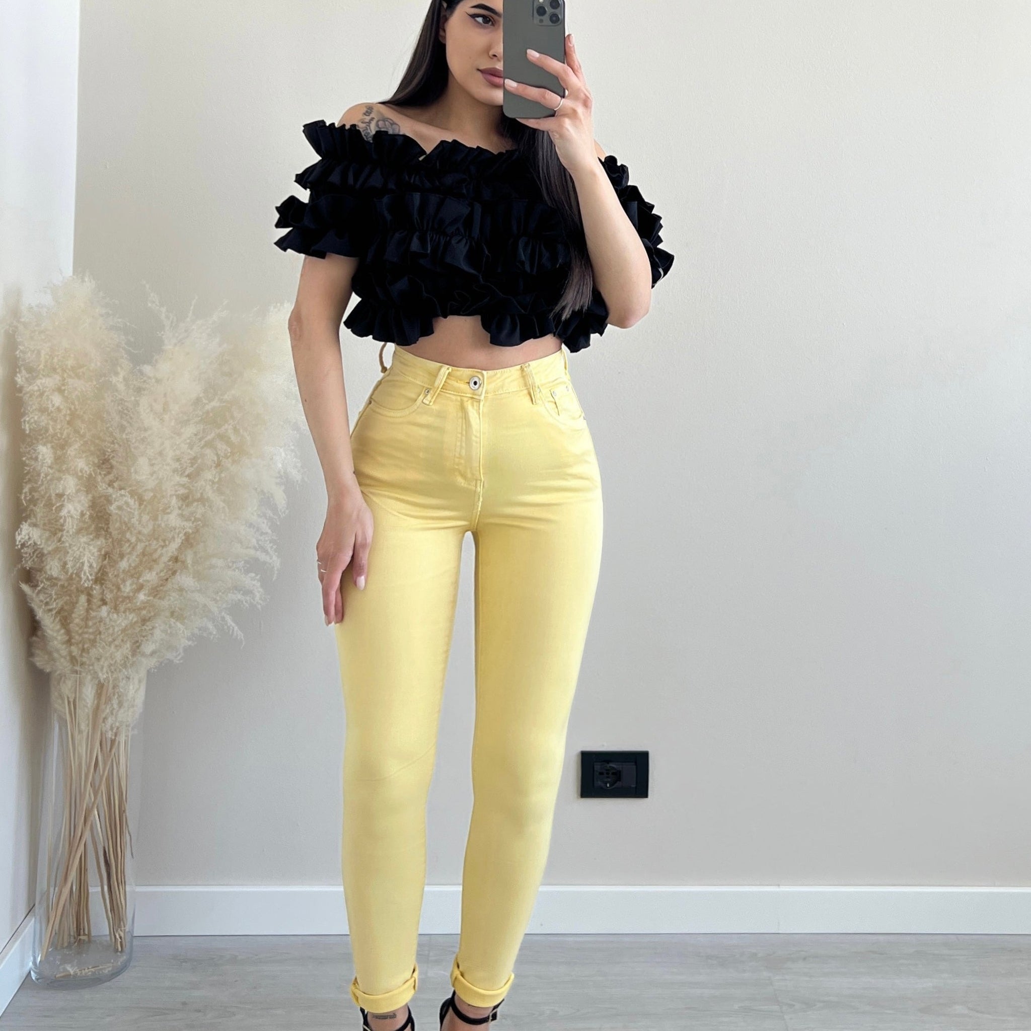 Jeans skinny M6680-13 giallo pastello